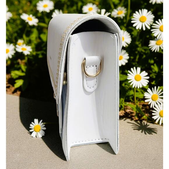 Purse Women Small White & Blue with Gold Stitch Trim on Flap - Picture 4 of 5